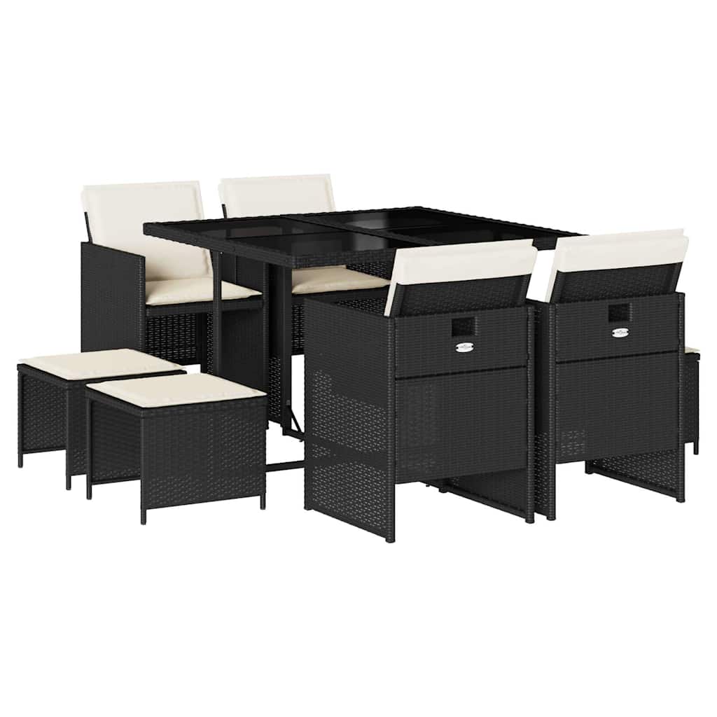 Σετ Τραπεζαρίας Κήπου 9 τεμ Μαύρο από Συνθ. Ρατάν με Μαξιλάρια