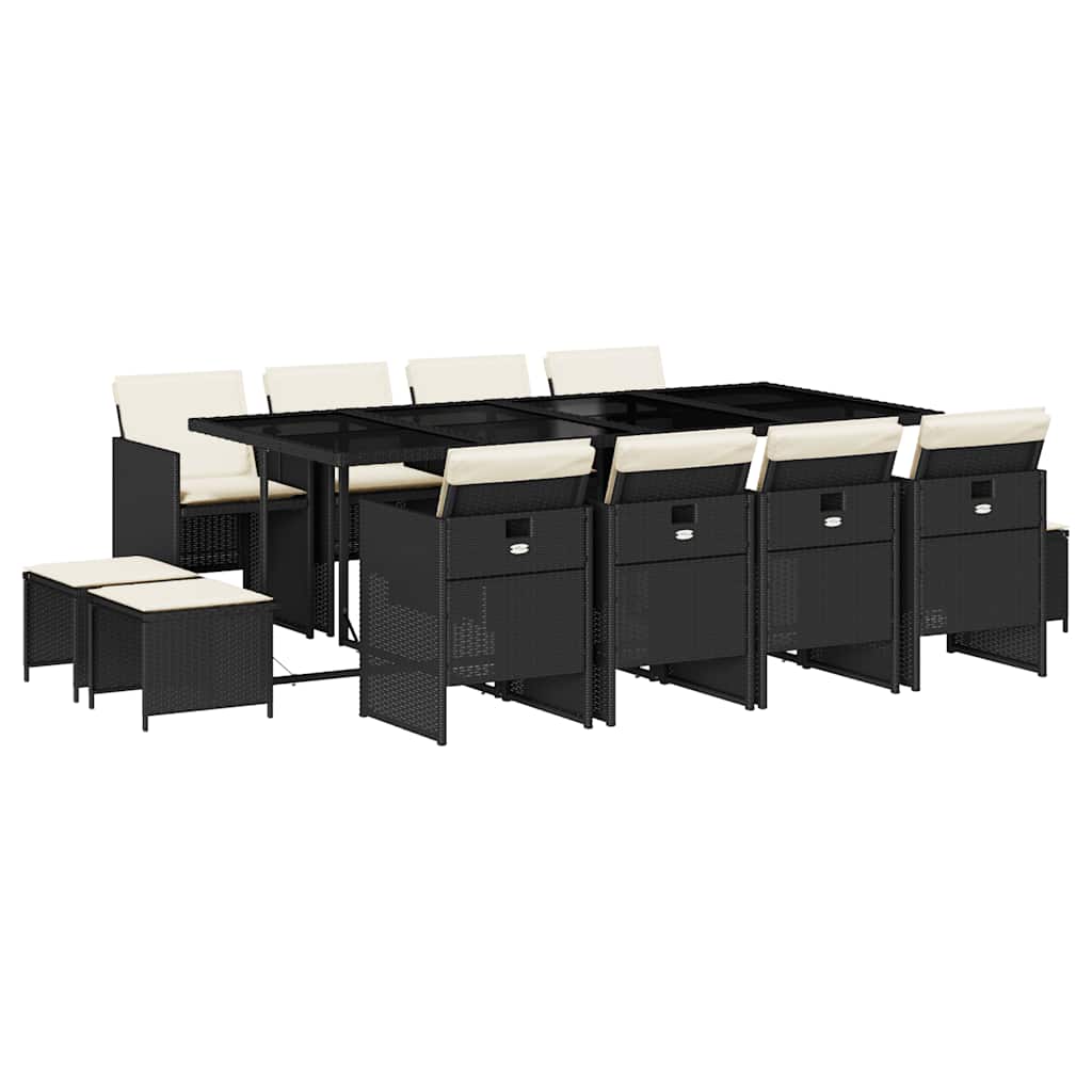 Σετ Τραπεζαρίας Κήπου 13τεμ. Μαύρο από Συνθ. Ρατάν με Μαξιλάρια - Pakobazaar