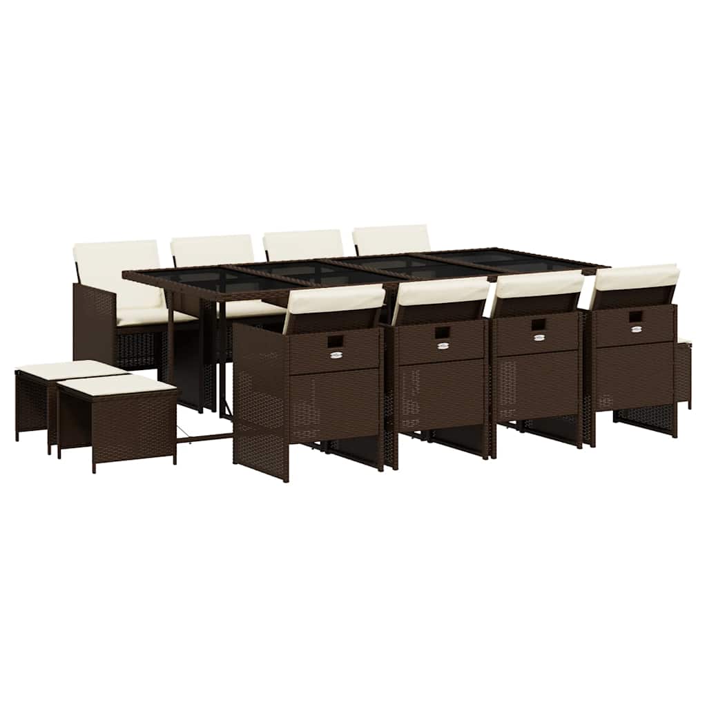 Σετ Τραπεζαρίας Κήπου 13 τεμ. Καφέ από Συνθ. Ρατάν με Μαξιλάρια