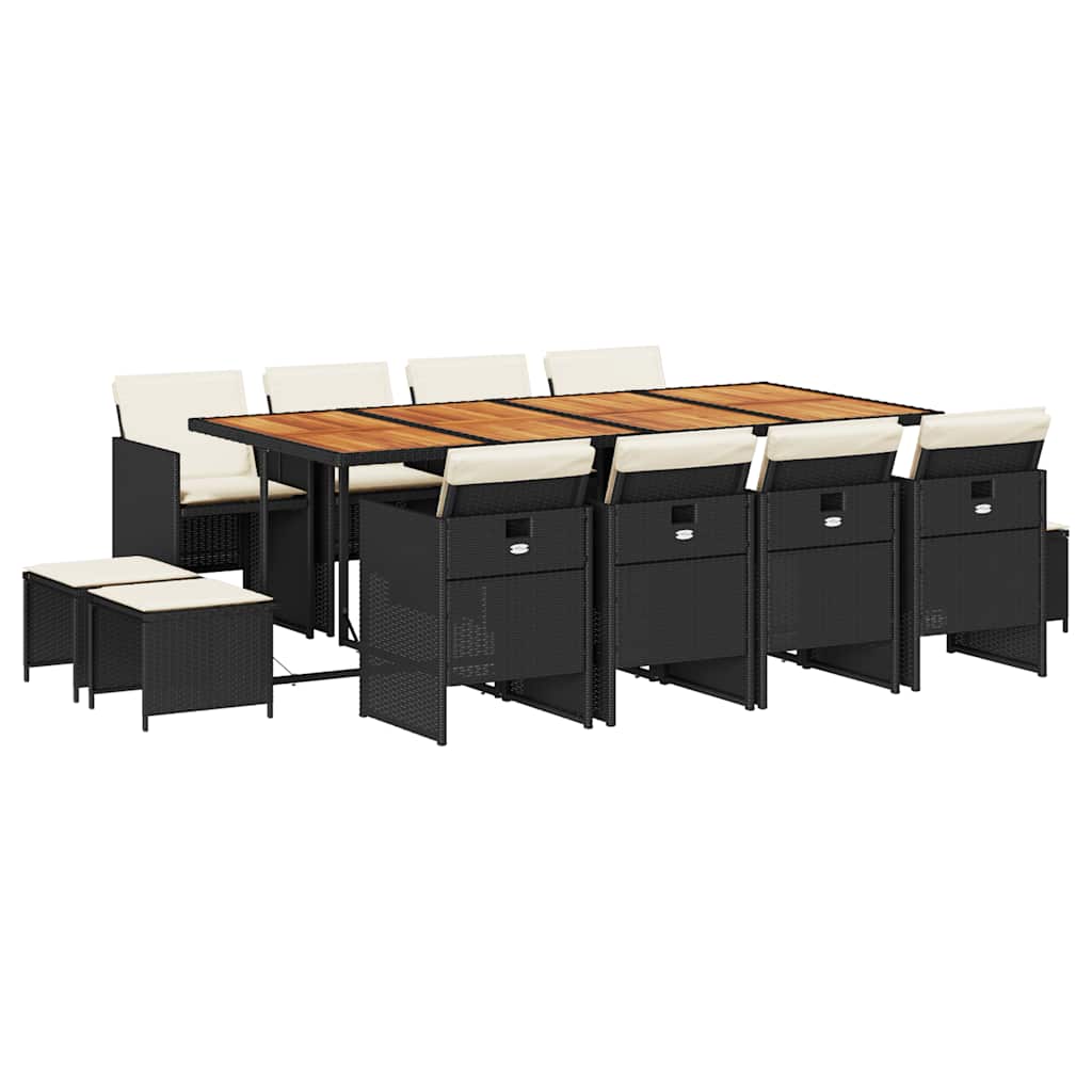 Σετ Τραπεζαρίας Κήπου 13τεμ. Μαύρο από Συνθ. Ρατάν με Μαξιλάρια