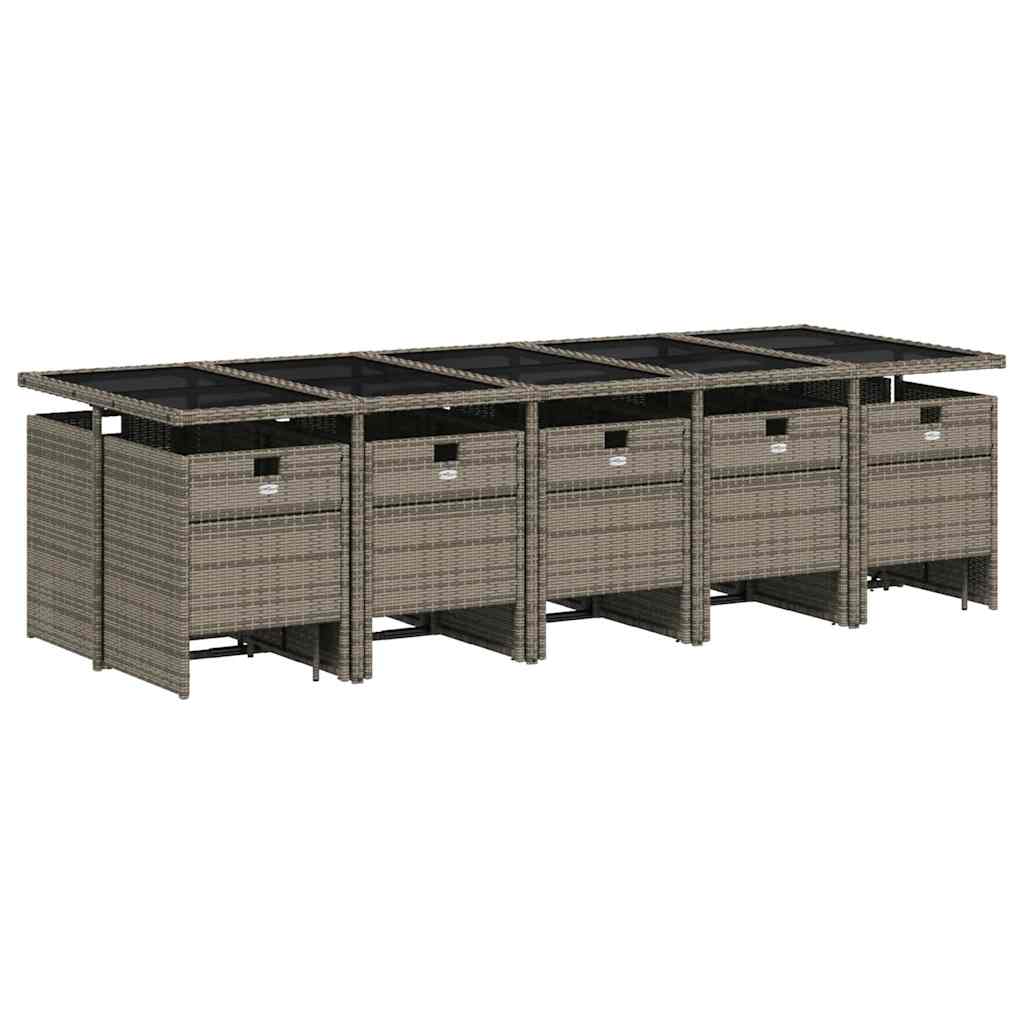 Σετ Τραπεζαρίας Κήπου 15 τεμ. Γκρι Συνθετικό Ρατάν με Μαξιλάρια