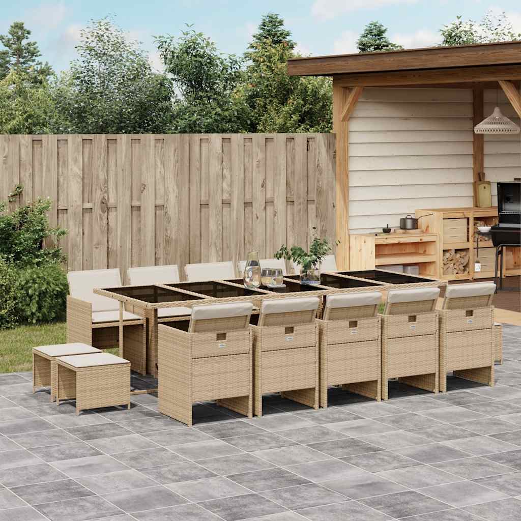 Σετ Τραπεζαρίας Κήπου 15 τεμ. Μπεζ Συνθετικό Ρατάν με Μαξιλάρια