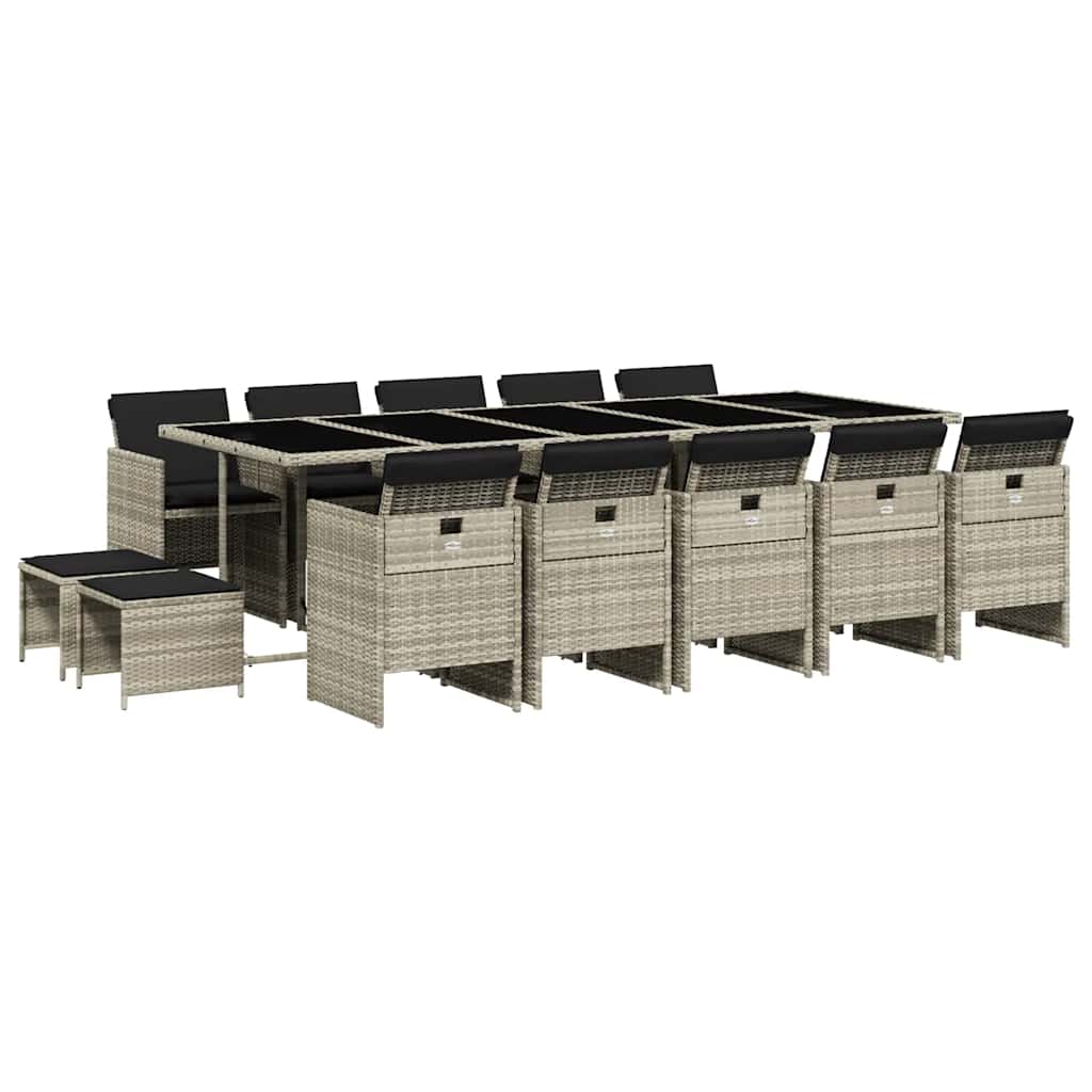 Σετ Τραπεζαρίας Κήπου 15 τεμ. Αν. Γκρι Συνθ. Ρατάν με Μαξιλάρια