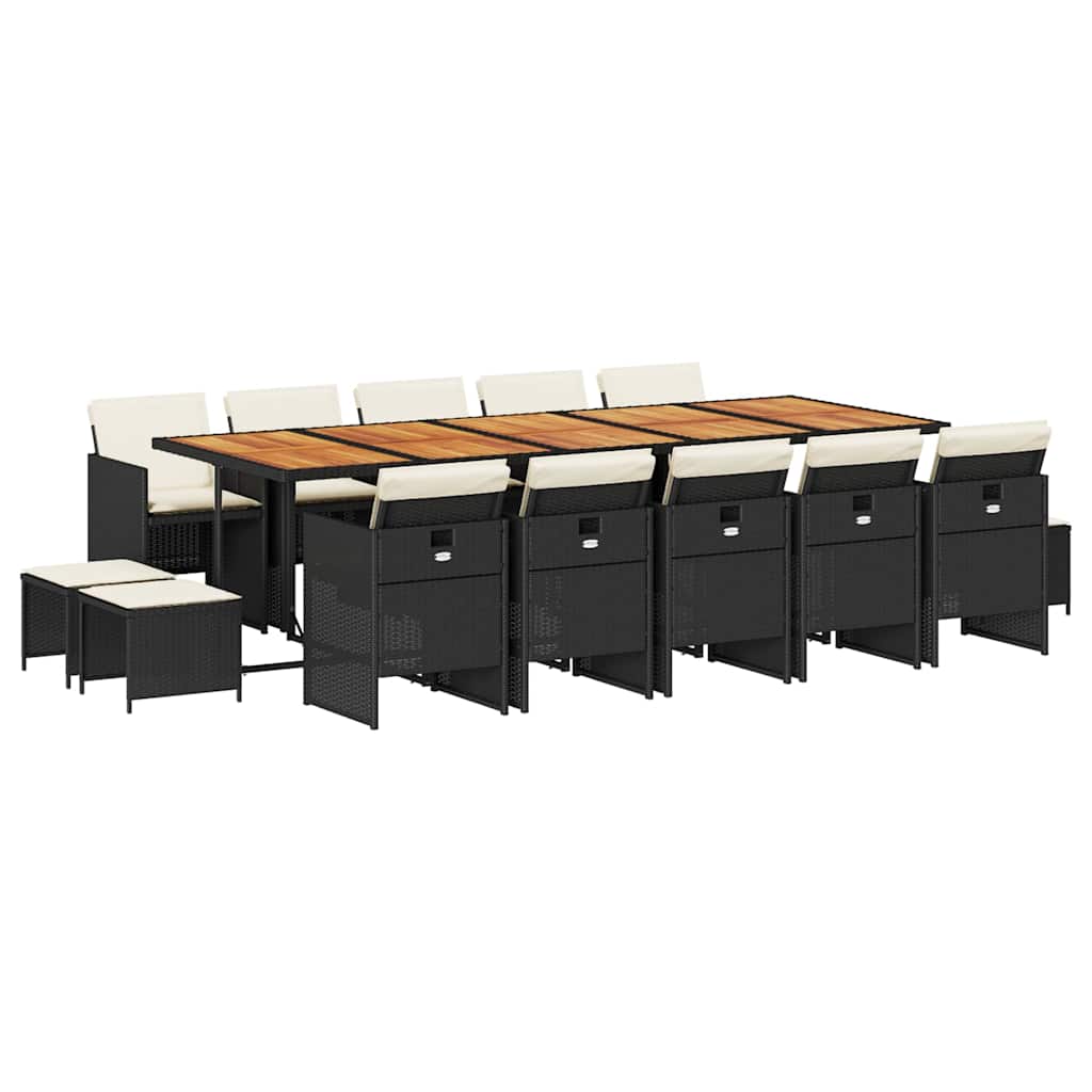 Σετ Τραπεζαρίας Κήπου 15 τεμ Μαύρο από Συνθ. Ρατάν με Μαξιλάρια