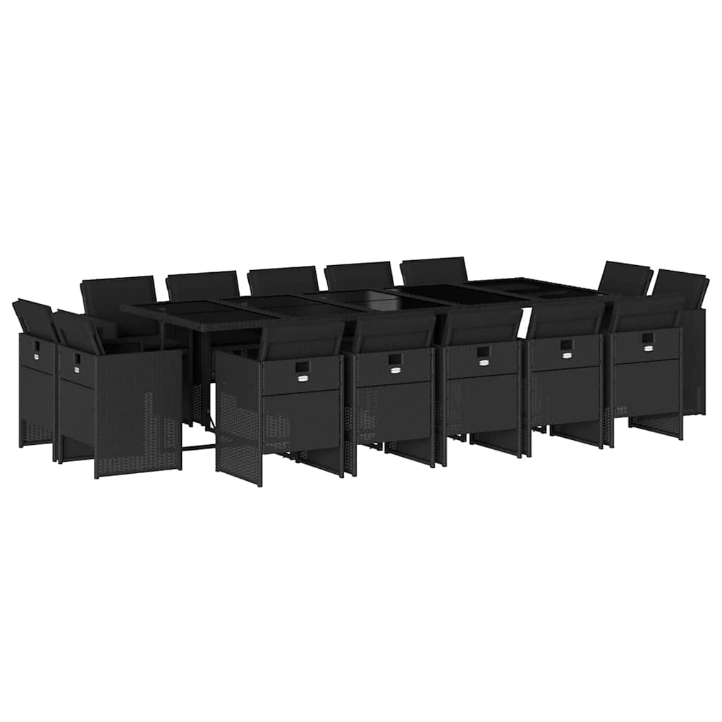 Σετ Τραπεζαρίας Κήπου 15 τεμ Μαύρο από Συνθ. Ρατάν με Μαξιλάρια