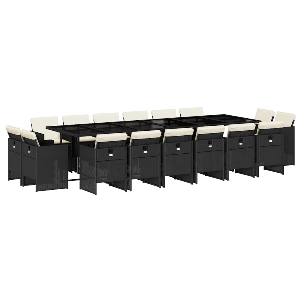 Σετ Τραπεζαρίας Κήπου 17 τεμ Μαύρο από Συνθ. Ρατάν με Μαξιλάρια