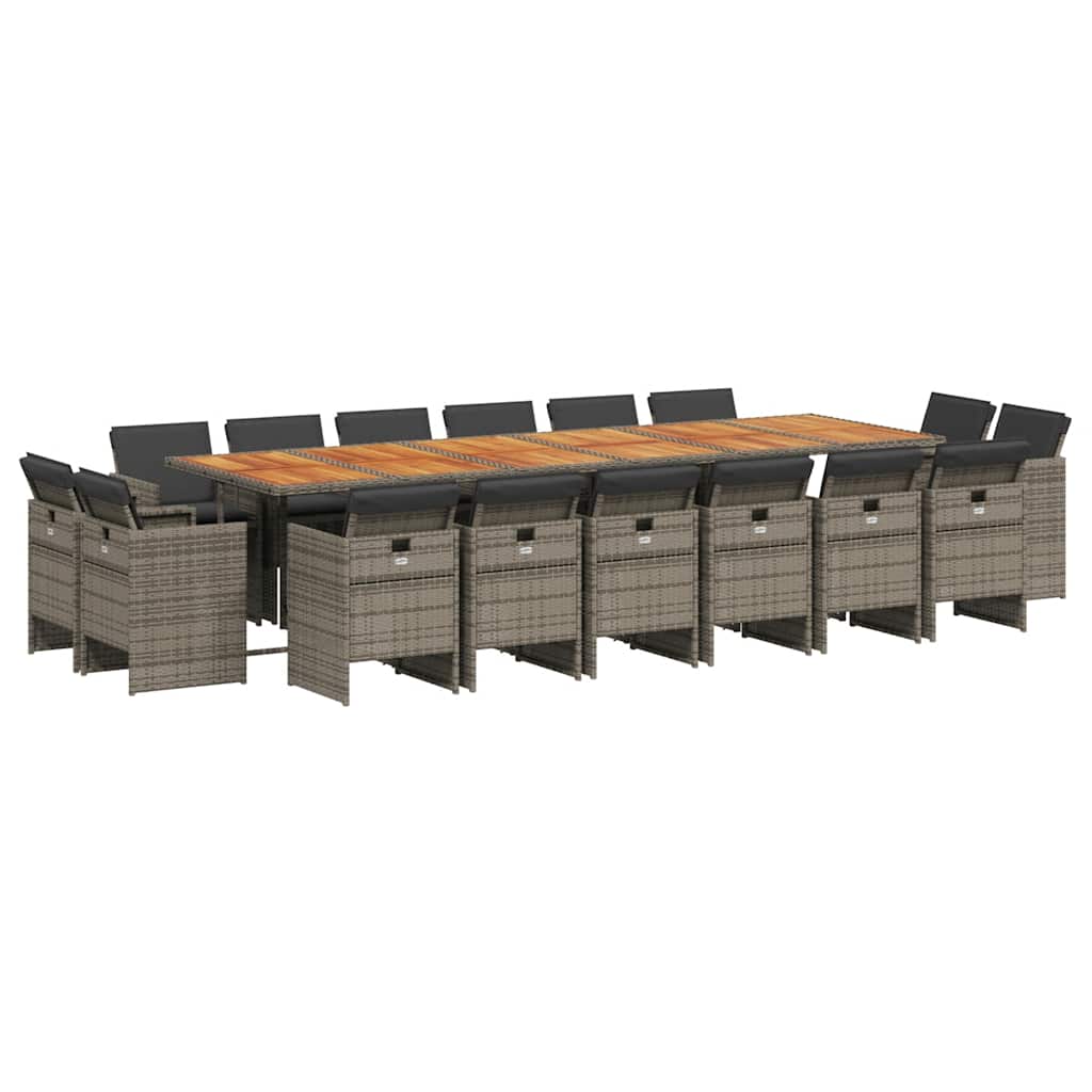 Σετ Τραπεζαρίας Κήπου 17 τεμ. Γκρι από Συνθ. Ρατάν με Μαξιλάρια