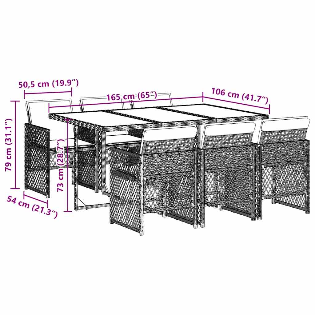 Σετ Τραπεζαρίας Κήπου 7 τεμ. Γκρι Συνθ. Ρατάν με Μαξιλάρια