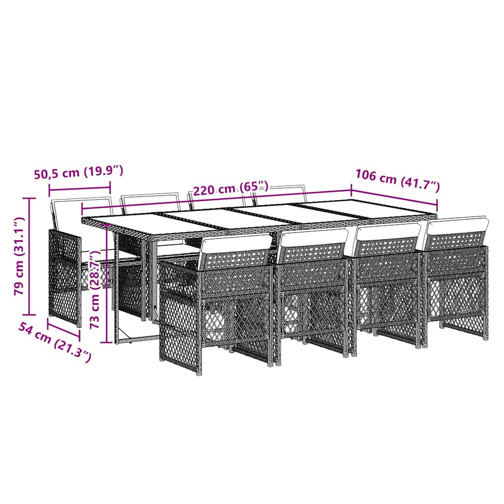 Σετ Τραπεζαρίας Κήπου 9 τεμ. Γκρι Συνθ. Ρατάν με Μαξιλάρια