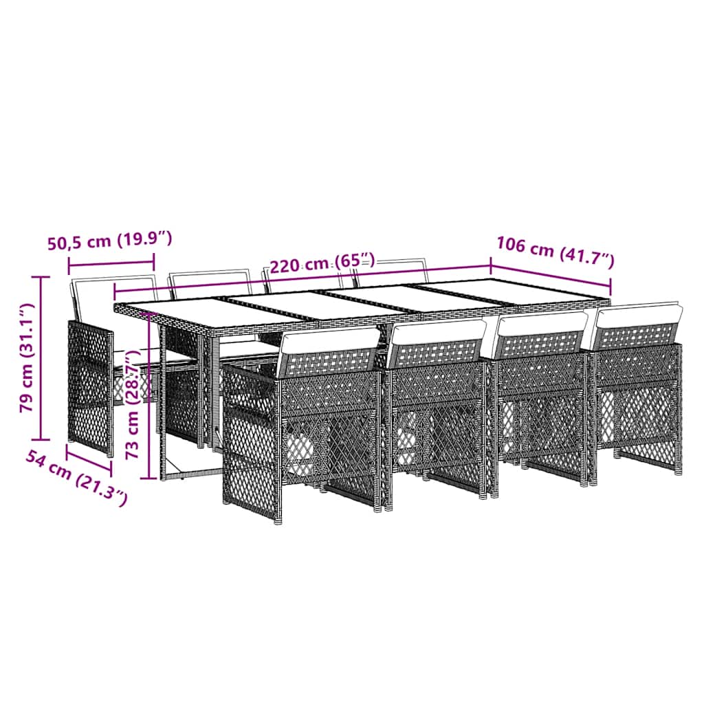 Σετ Τραπεζαρίας Κήπου 9 τεμ Μαύρο από Συνθ. Ρατάν με Μαξιλάρια