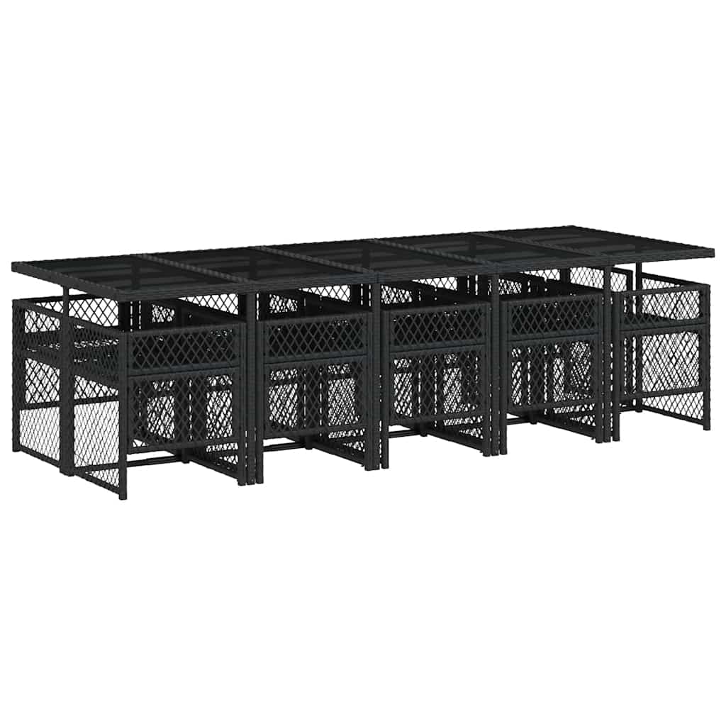 Σετ Τραπεζαρίας Κήπου 11 τεμ Μαύρο από Συνθ. Ρατάν με Μαξιλάρια