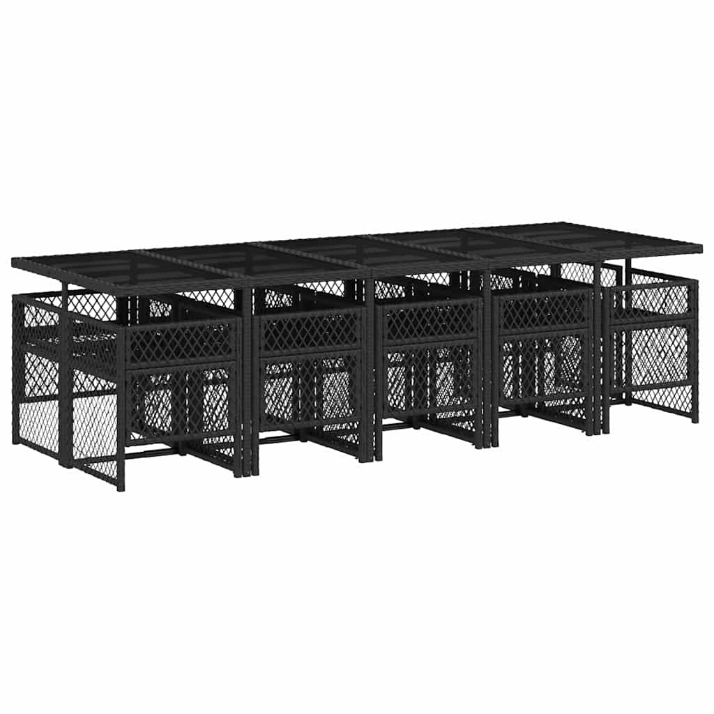 Σετ Τραπεζαρίας Κήπου 11 τεμ Μαύρο από Συνθ. Ρατάν με Μαξιλάρια