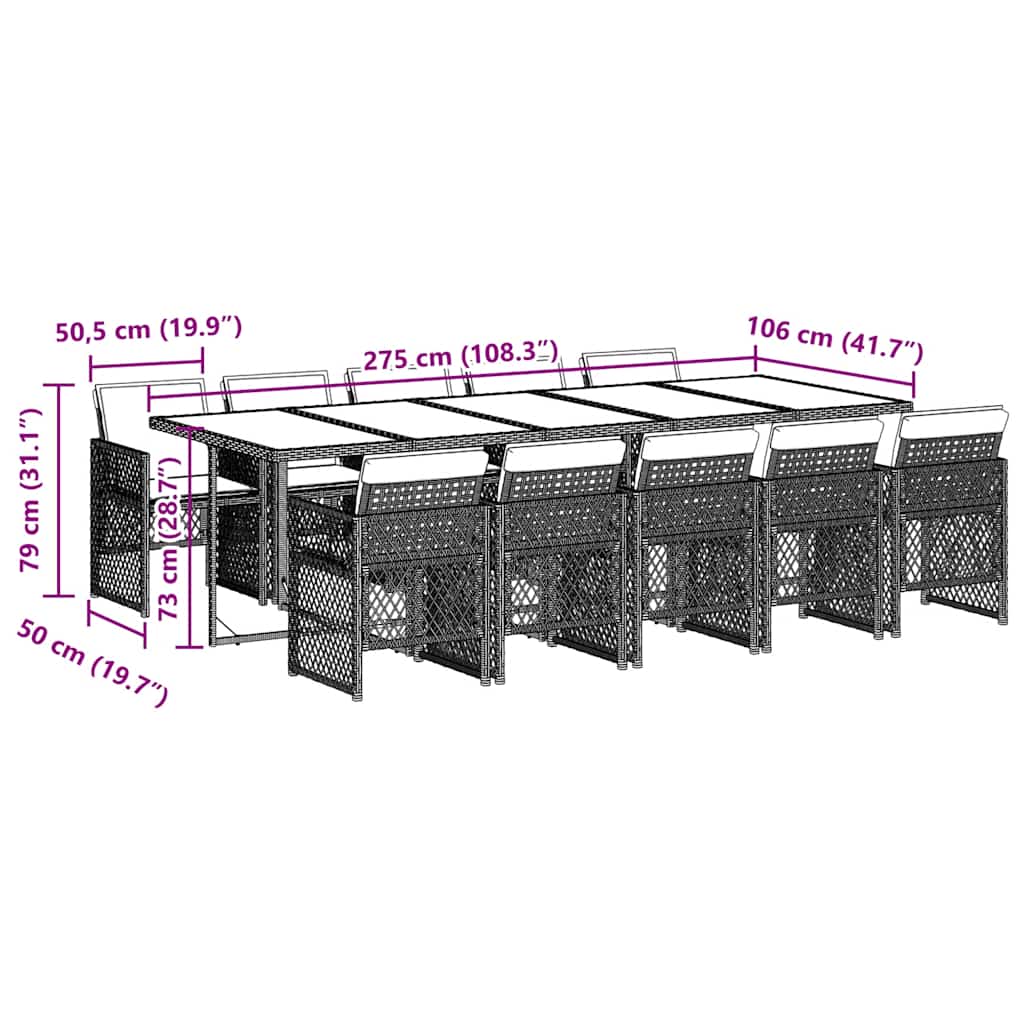 Σετ Τραπεζαρίας Κήπου 11 τεμ. Καφέ Συνθετικό Ρατάν με Μαξιλάρια