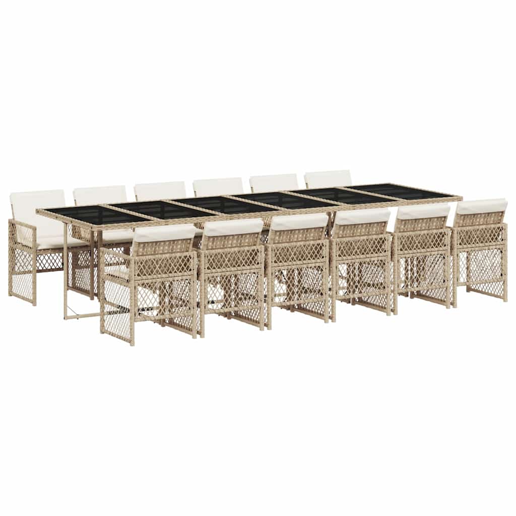 Σετ Τραπεζαρίας Κήπου 13 τεμ. Μπεζ Συνθ. Ρατάν με Μαξιλάρια