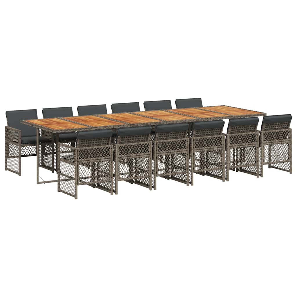 Τραπεζαρία Κήπου 13 Τεμαχίων Γκρι Συνθετικό Ρατάν με Μαξιλάρια