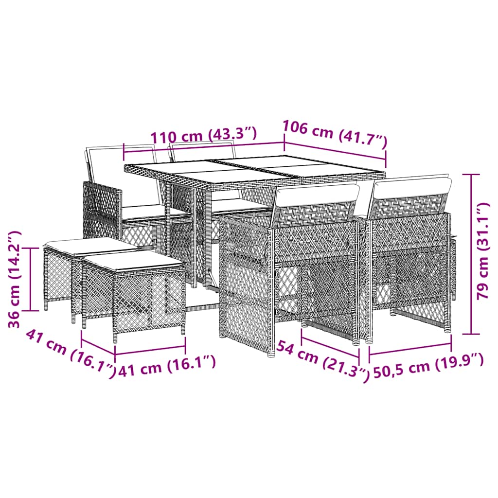 Σετ Τραπεζαρίας Κήπου 9 τεμ. Γκρι Συνθ. Ρατάν με Μαξιλάρια