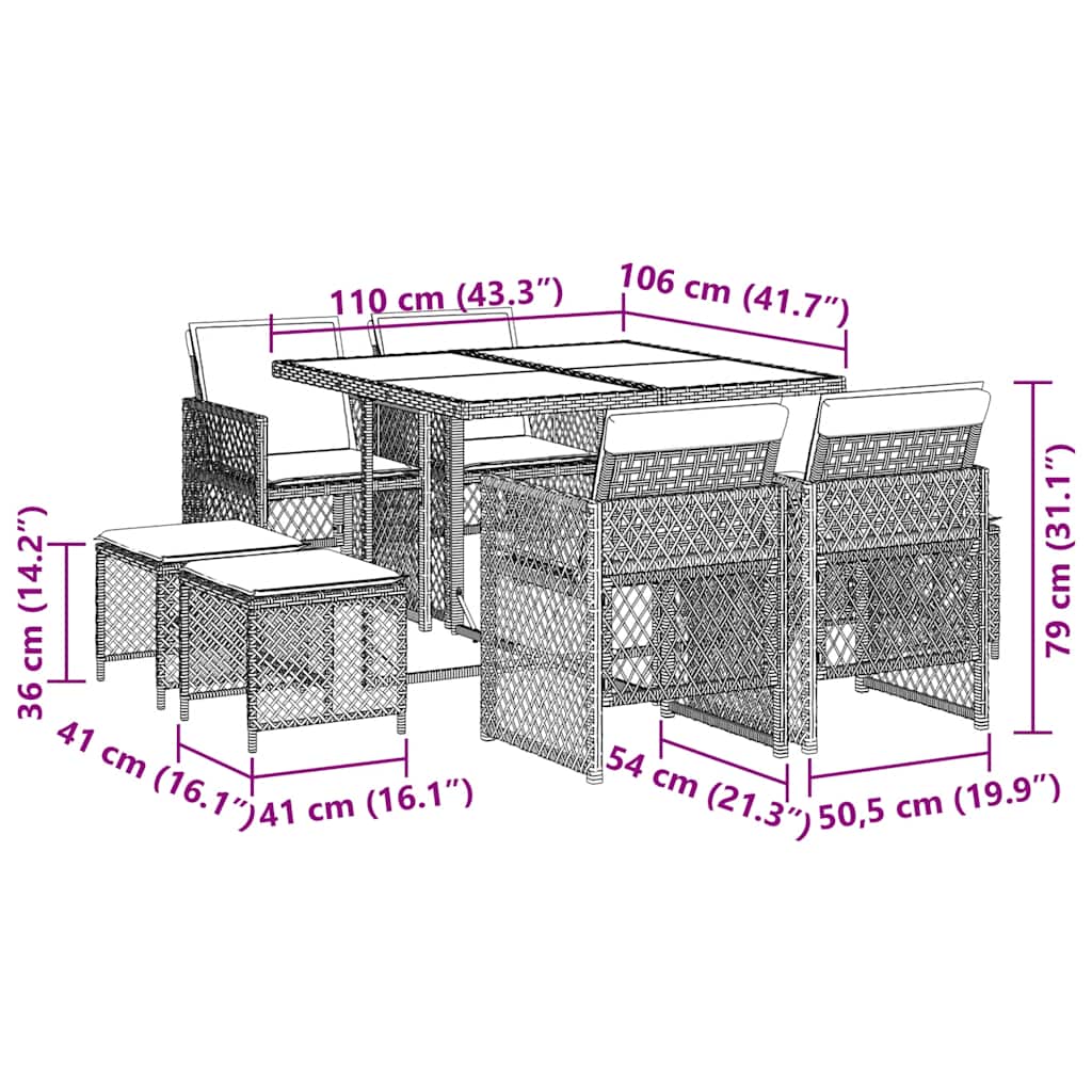 Σετ Τραπεζαρίας Κήπου 9 τεμ. Μπεζ Συνθετικό Ρατάν με Μαξιλάρια