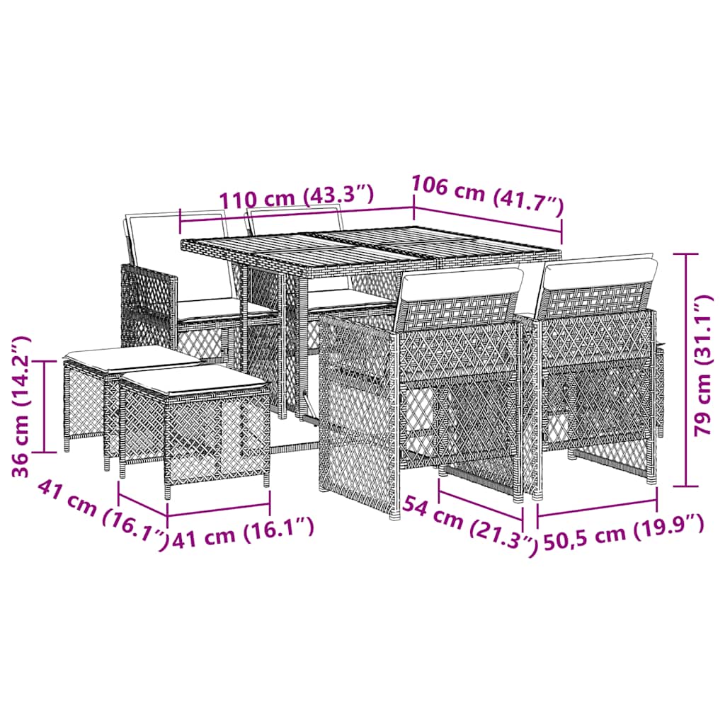 Σετ Τραπεζαρίας Κήπου 9 τεμ. Γκρι Συνθ. Ρατάν με Μαξιλάρια