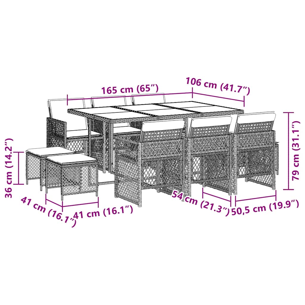 Σετ Τραπεζαρίας Κήπου 11 τεμ. Καφέ Συνθετικό Ρατάν με Μαξιλάρια