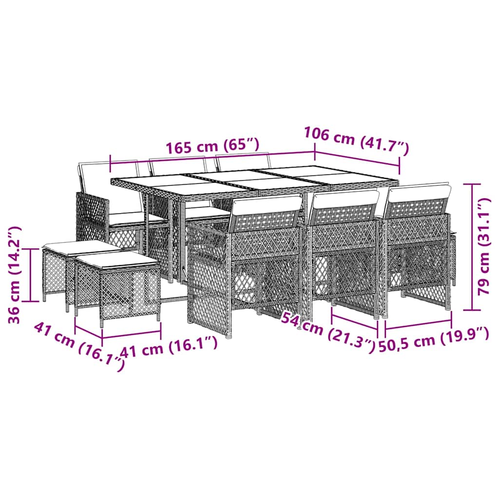 Σετ Τραπεζαρίας Κήπου 11 τεμ. Μπεζ Συνθετικό Ρατάν με Μαξιλάρια