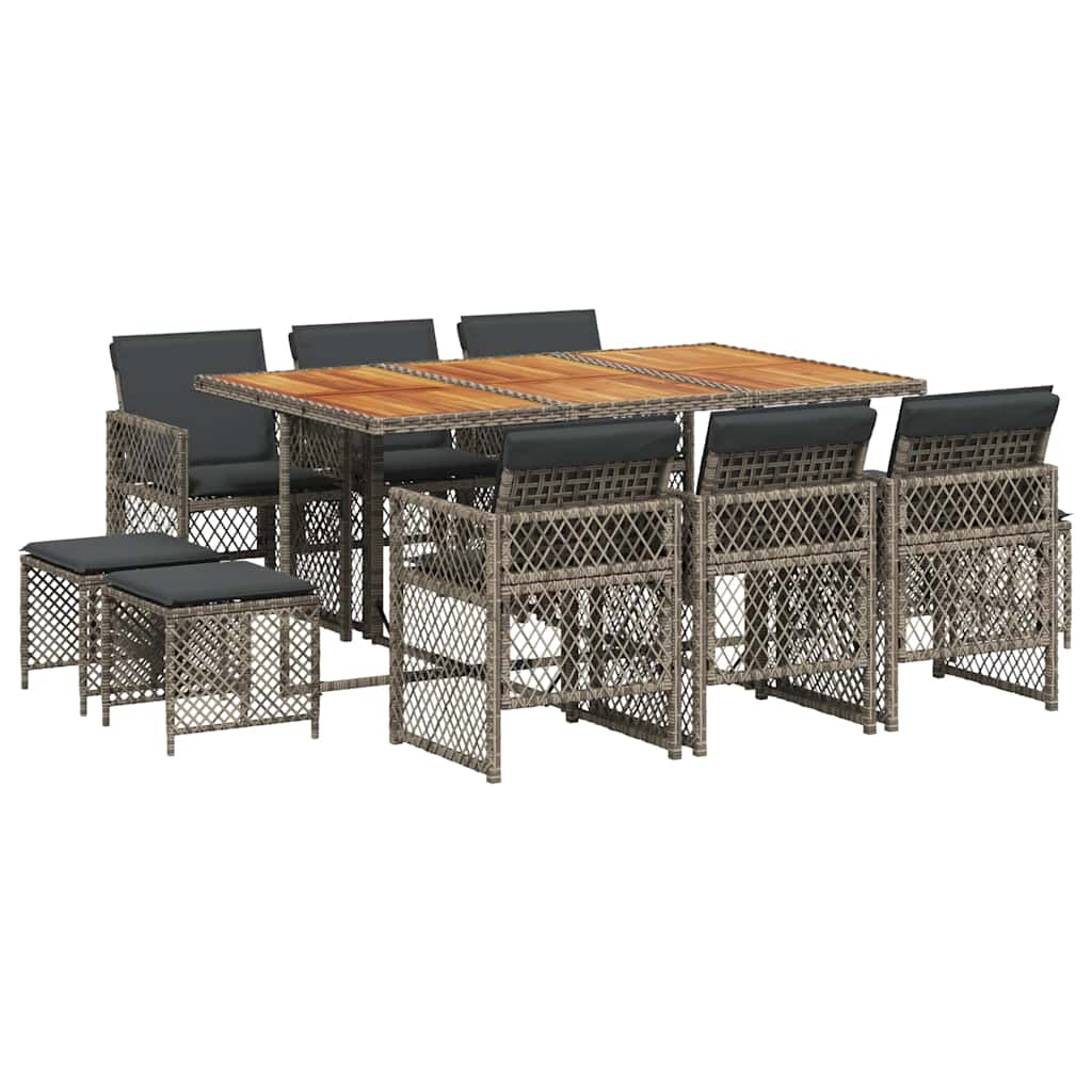 Σετ Τραπεζαρίας Κήπου 11 Τεμαχίων Γκρι Συνθ. Ρατάν με Μαξιλάρια