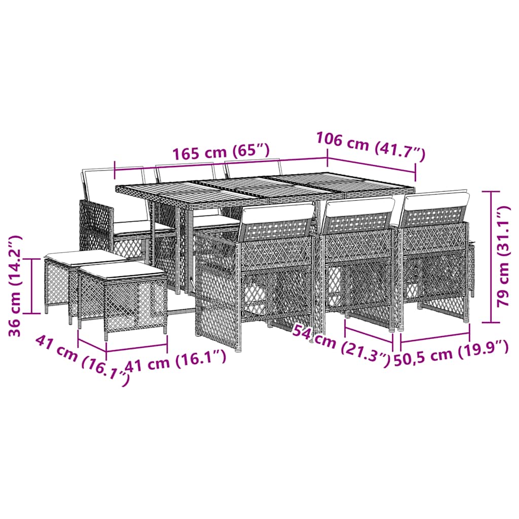 Σετ Τραπεζαρίας Κήπου 11 Τεμαχίων Γκρι Συνθ. Ρατάν με Μαξιλάρια