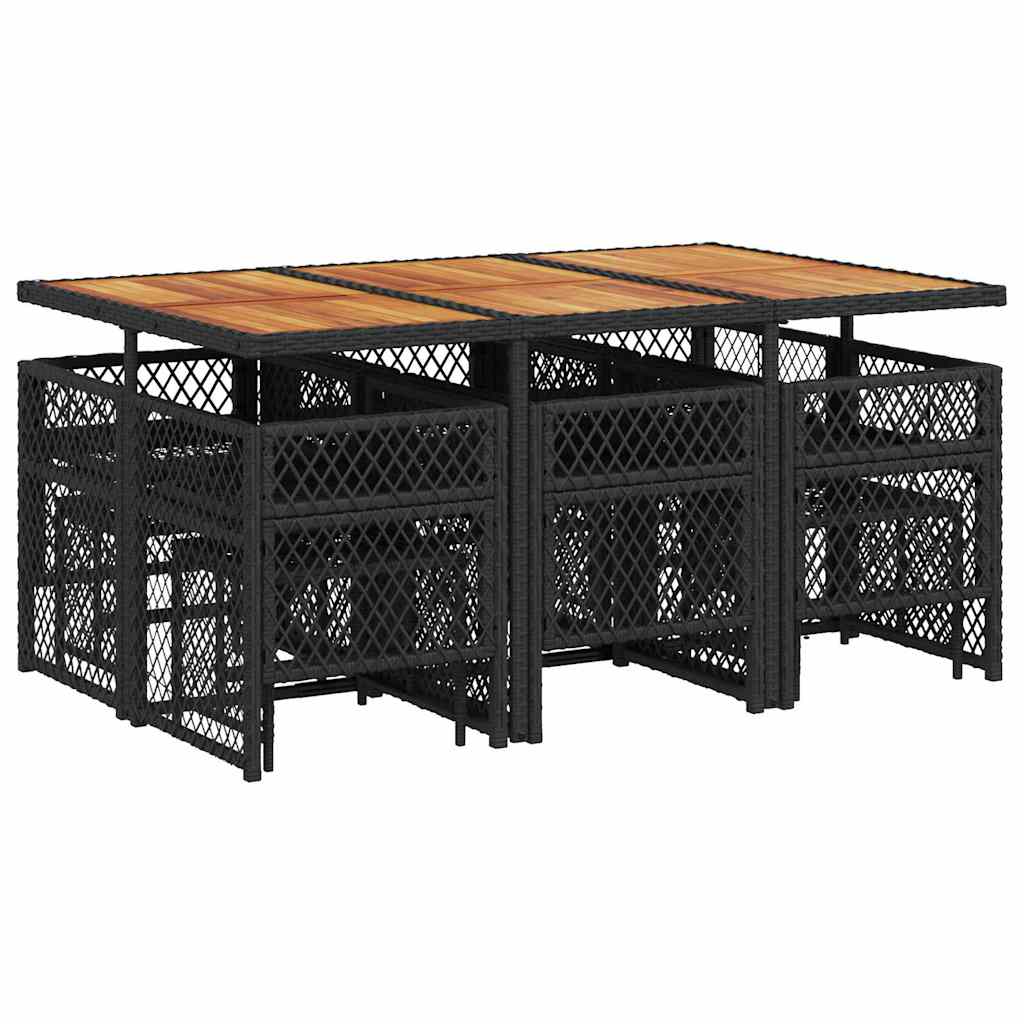 Σετ Τραπεζαρίας Κήπου 11 τεμ Μαύρο από Συνθ. Ρατάν με Μαξιλάρια