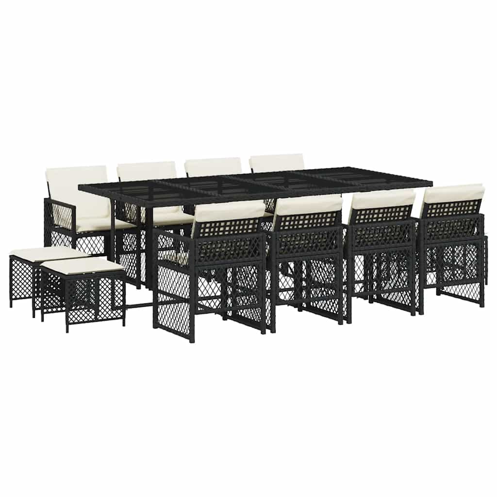 Σετ Τραπεζαρίας Κήπου 13τεμ. Μαύρο από Συνθ. Ρατάν με Μαξιλάρια