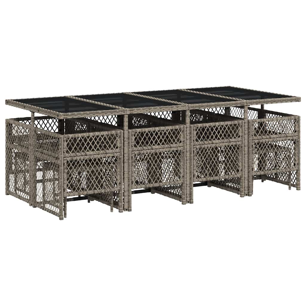 Τραπεζαρία Κήπου 13 Τεμαχίων Γκρι Συνθετικό Ρατάν με Μαξιλάρια