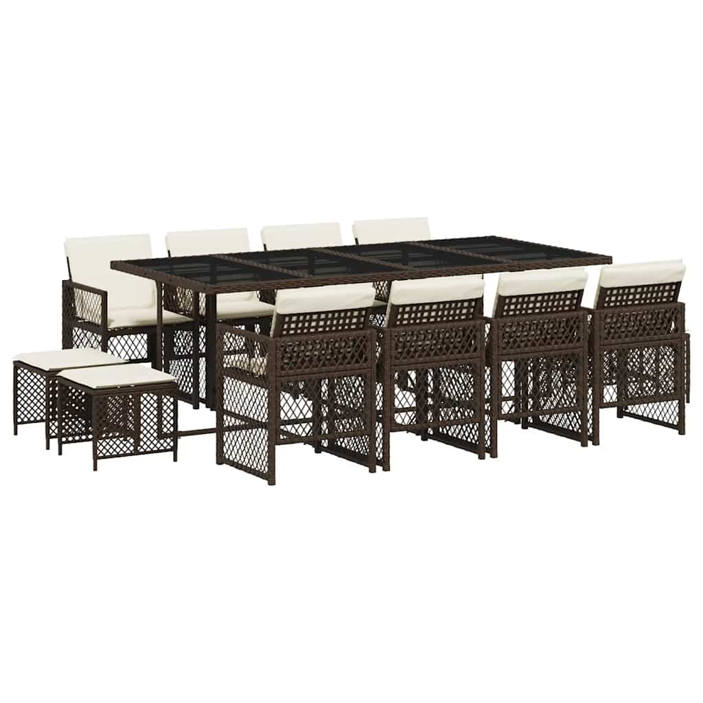 Σετ Τραπεζαρίας Κήπου 13 τεμ. Καφέ από Συνθ. Ρατάν με Μαξιλάρια