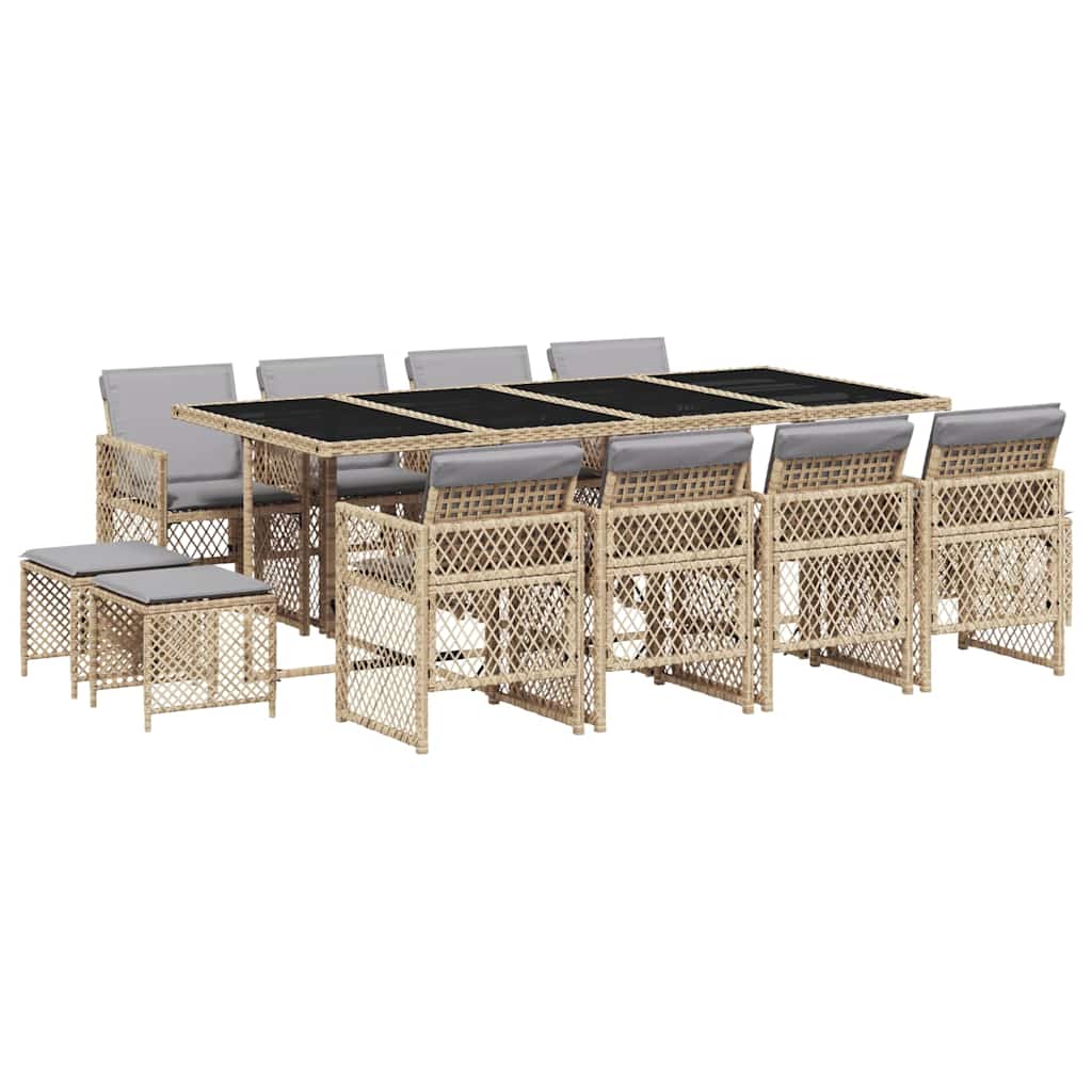 Σετ Τραπεζαρίας Κήπου 13 τεμ. Μπεζ Συνθ. Ρατάν με Μαξιλάρια