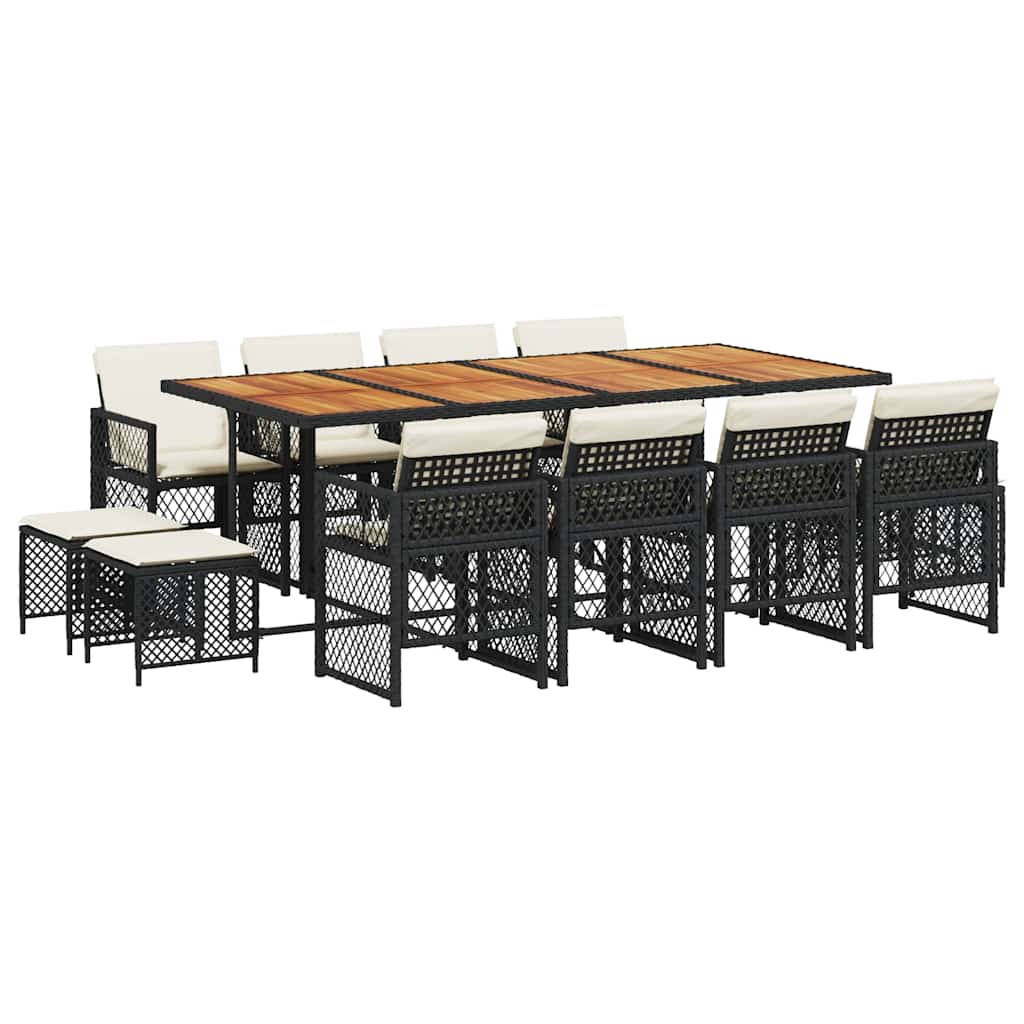 Σετ Τραπεζαρίας Κήπου 13τεμ. Μαύρο από Συνθ. Ρατάν με Μαξιλάρια