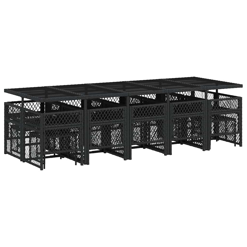 Σετ Τραπεζαρίας Κήπου 15 τεμ Μαύρο από Συνθ. Ρατάν με Μαξιλάρια