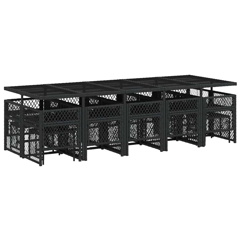 Σετ Τραπεζαρίας Κήπου 15 τεμ Μαύρο από Συνθ. Ρατάν με Μαξιλάρια