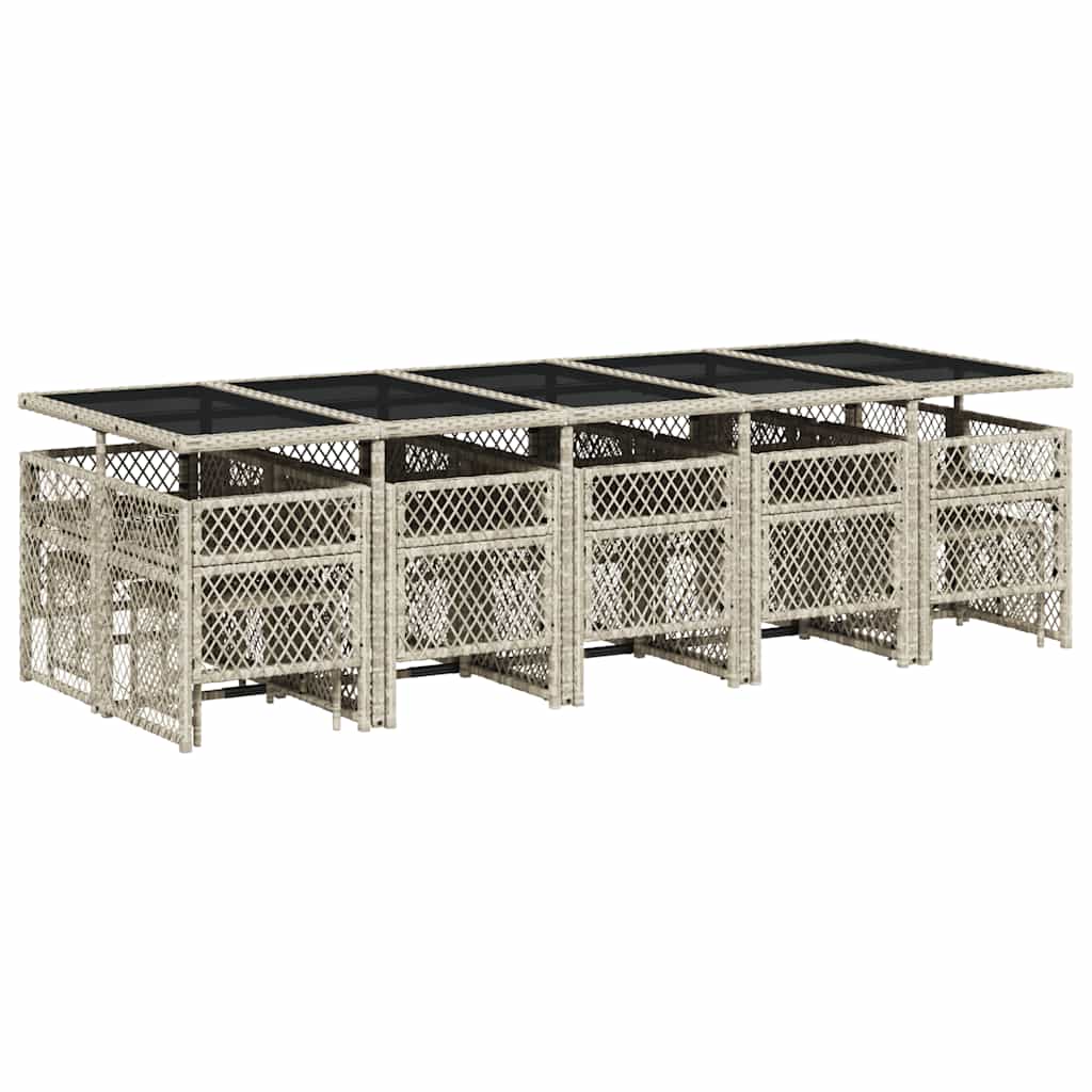 Σετ Τραπεζαρίας Κήπου 15 τεμ. Αν. Γκρι Συνθ. Ρατάν με Μαξιλάρια