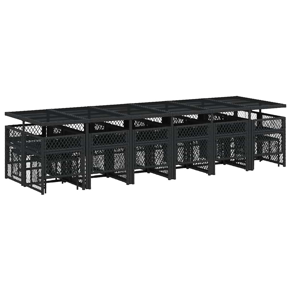 Σετ Τραπεζαρίας Κήπου 17 τεμ Μαύρο από Συνθ. Ρατάν με Μαξιλάρια