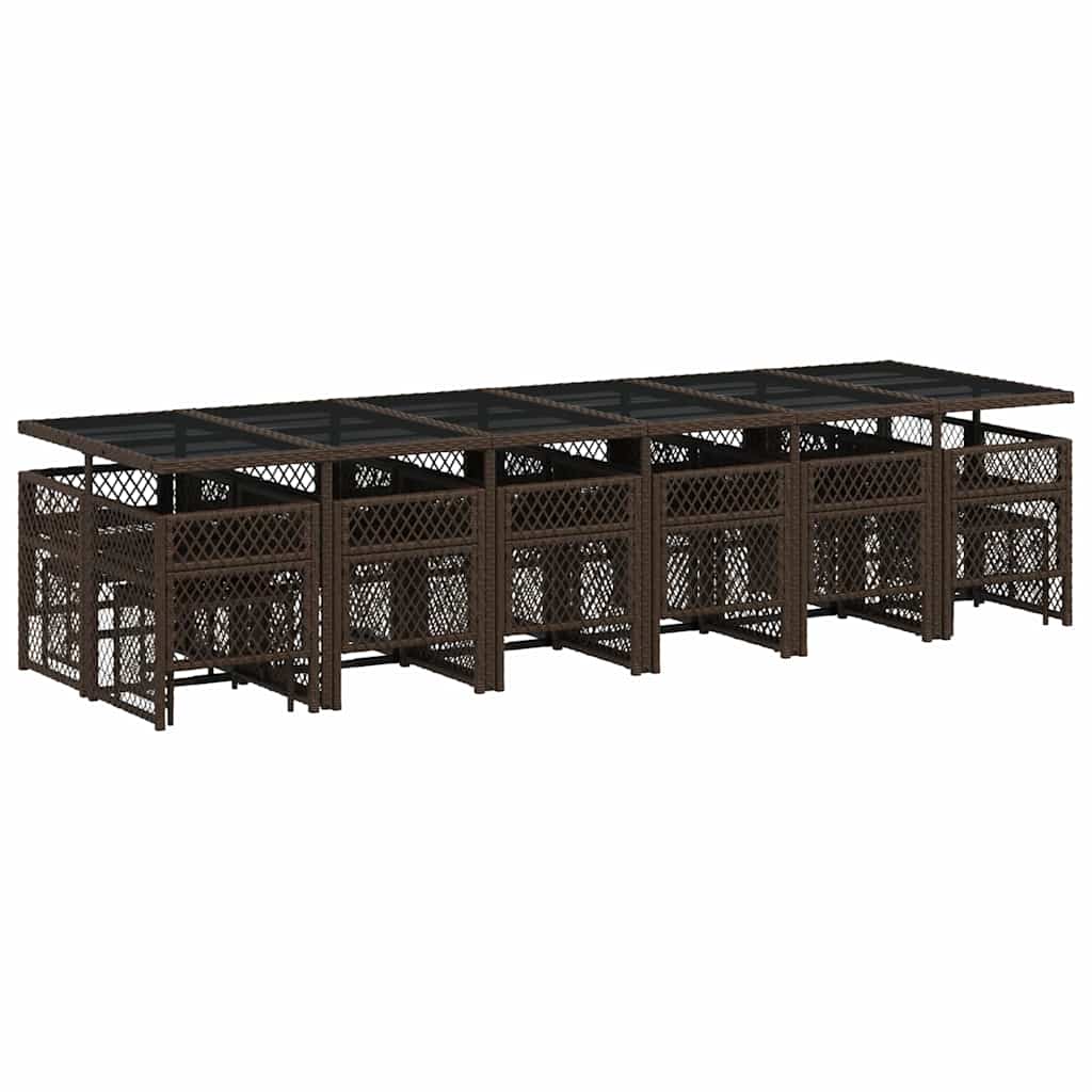 Σετ Τραπεζαρίας Κήπου 17 τεμ Καφέ από Συνθ. Ρατάν με Μαξιλάρια