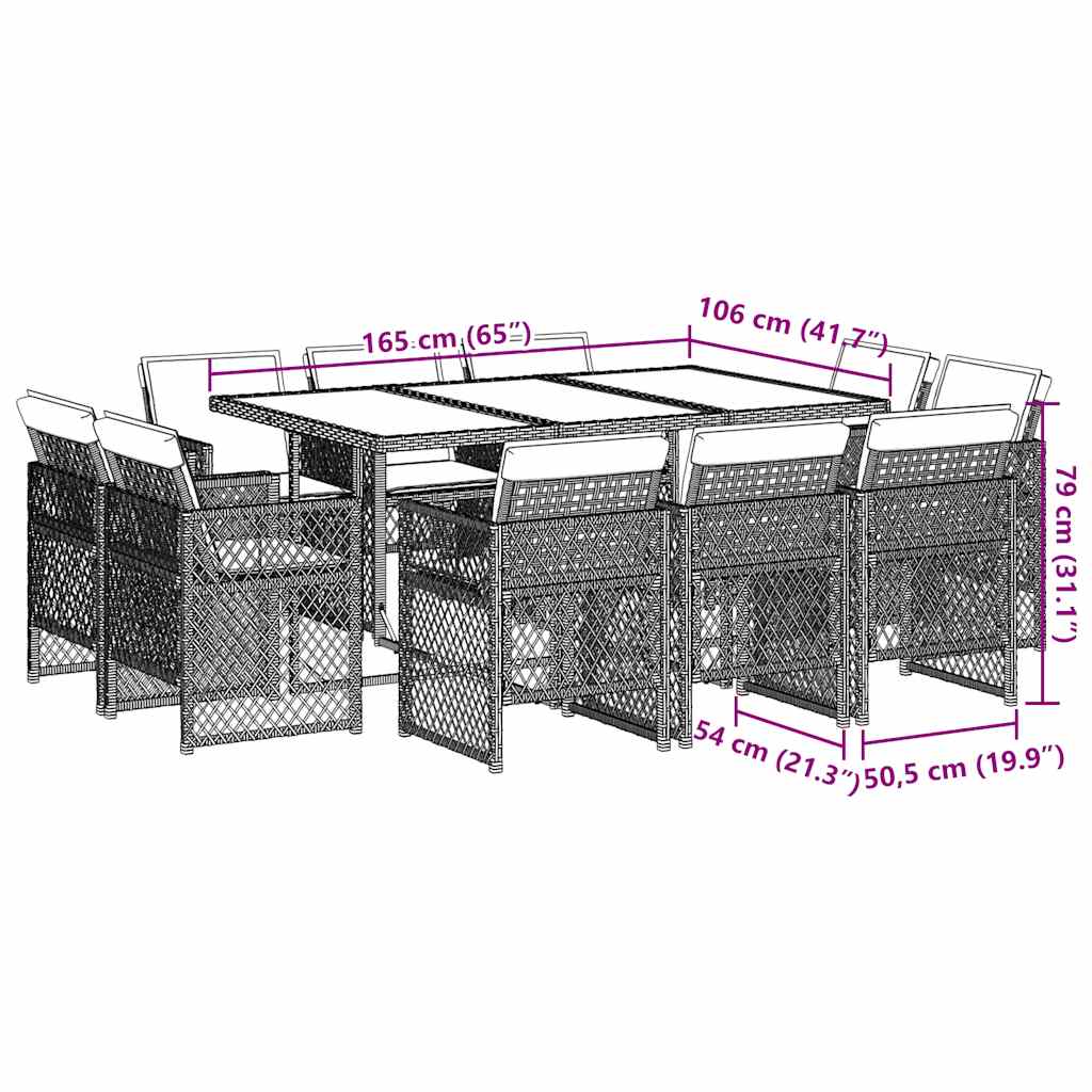 Σετ Τραπεζαρίας Κήπου 11 τεμ Μαύρο από Συνθ. Ρατάν με Μαξιλάρια