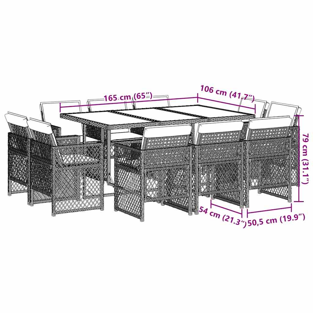 Σετ Τραπεζαρίας Κήπου 11 τεμ. Μπεζ Συνθετικό Ρατάν με Μαξιλάρια