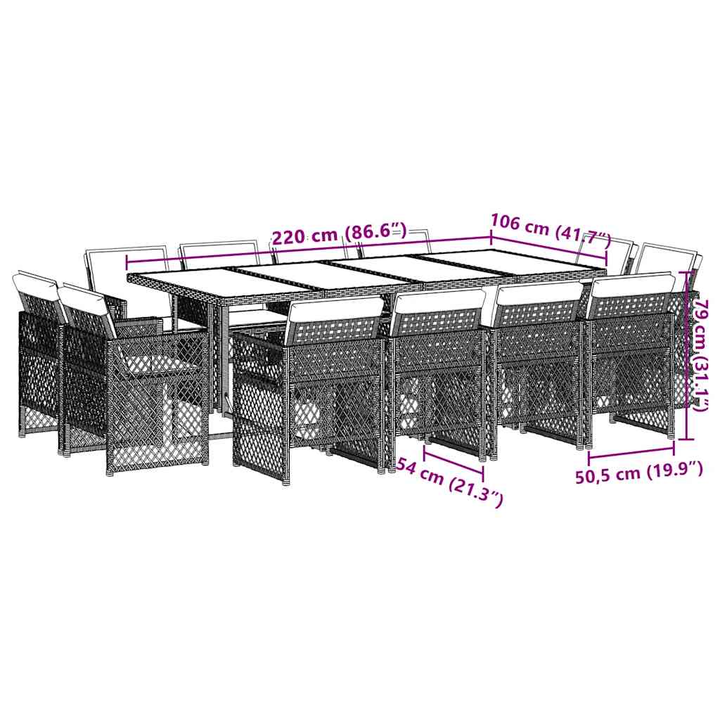 Σετ Τραπεζαρίας Κήπου 13τεμ Μικτό Μπεζ Συνθ. Ρατάν με Μαξιλάρια