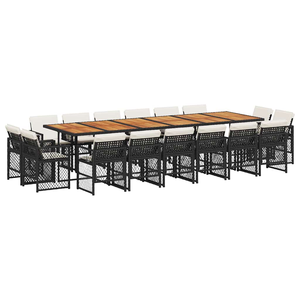 Σετ Τραπεζαρίας Κήπου 17 τεμ Μαύρο από Συνθ. Ρατάν με Μαξιλάρια