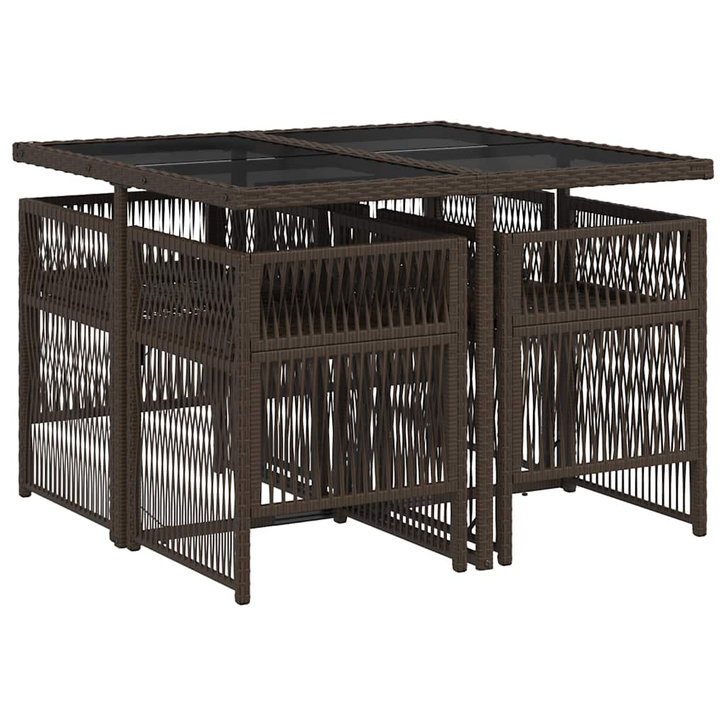 Σετ Τραπεζαρίας Κήπου 5 Τεμαχίων Καφέ Συνθ. Ρατάν με Μαξιλάρια