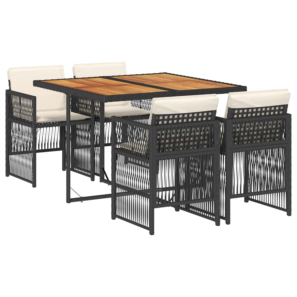 Σετ Τραπεζαρίας Κήπου 5 Τεμαχίων Μαύρο Συνθ. Ρατάν με Μαξιλάρια