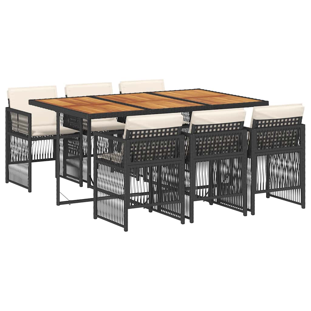 Σετ Τραπεζαρίας Κήπου 7 Τεμ. Μαύρο Συνθετικό Ρατάν με Μαξιλάρια