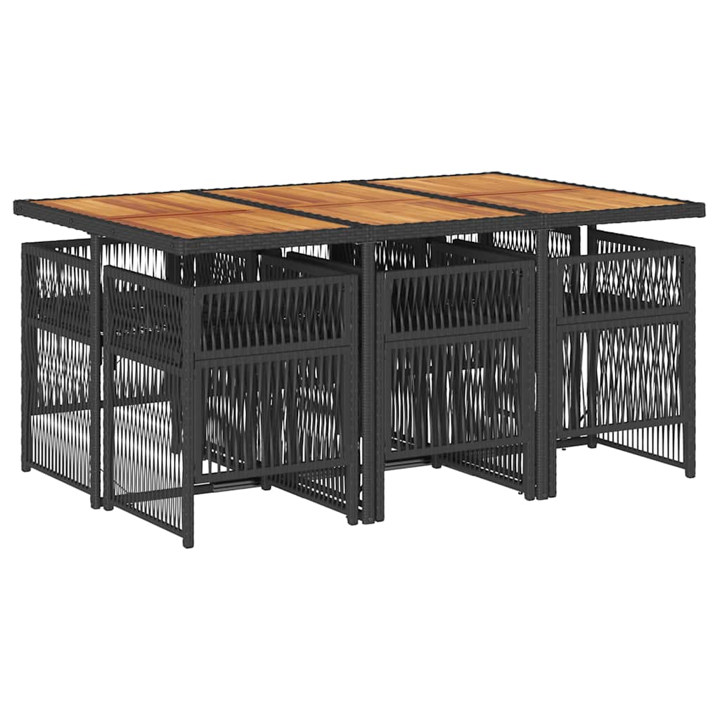 Σετ Τραπεζαρίας Κήπου 7 Τεμ. Μαύρο Συνθετικό Ρατάν με Μαξιλάρια