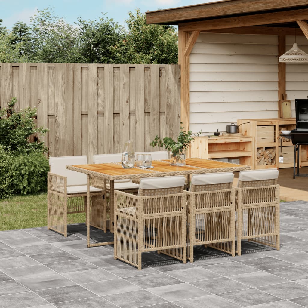 Σετ Τραπεζαρίας Κήπου 7 τεμ. Μπεζ Συνθετικό Ρατάν με Μαξιλάρια