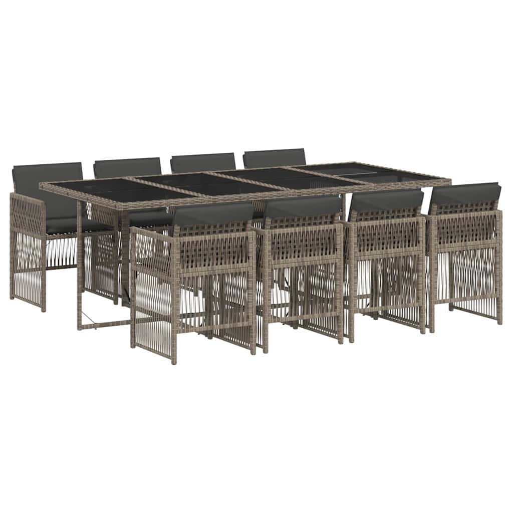 Σετ Τραπεζαρίας Κήπου 9 τεμ. Γκρι Συνθ. Ρατάν με Μαξιλάρια