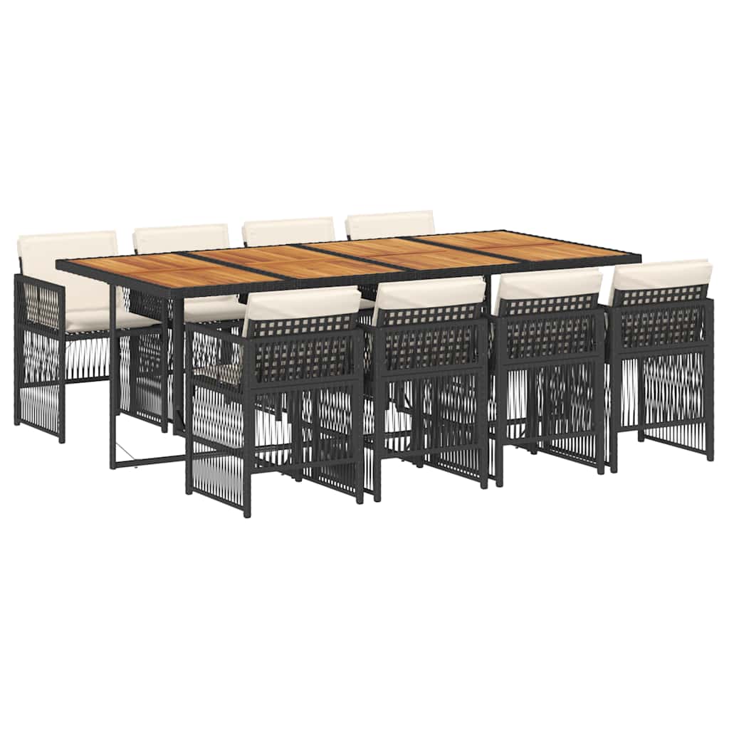 Σετ Τραπεζαρίας Κήπου 9 τεμ Μαύρο από Συνθ. Ρατάν με Μαξιλάρια