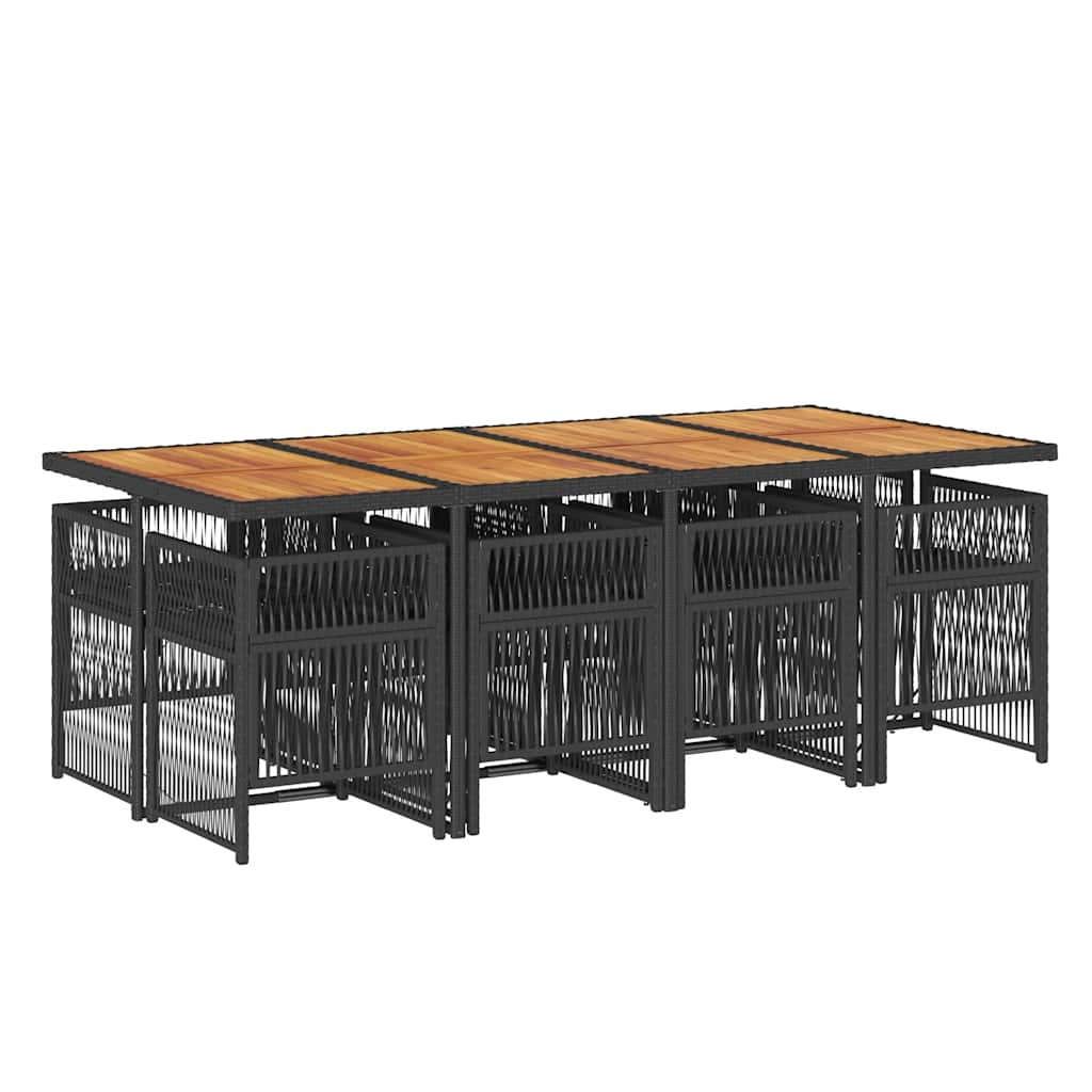 Σετ Τραπεζαρίας Κήπου 9 τεμ Μαύρο από Συνθ. Ρατάν με Μαξιλάρια