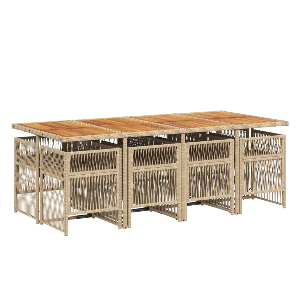 Σετ Τραπεζαρίας Κήπου 9 τεμ. Μπεζ Συνθετικό Ρατάν με Μαξιλάρια - Pakobazaar